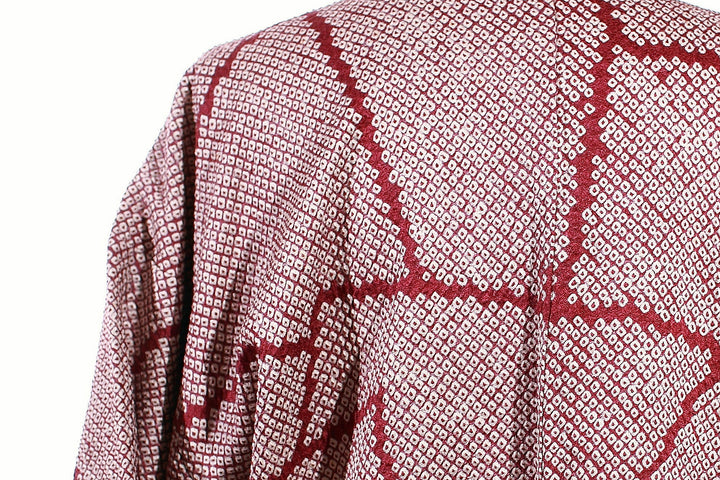 Vintage Japanese Shibori Haori Jacket - Cherry Blossom Grid Pattern in Red and White