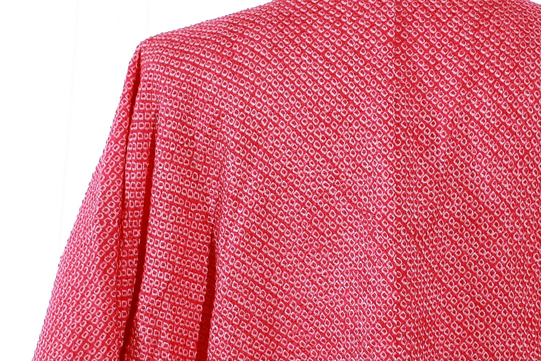 Vintage Red Shibori Haori Kimono Jacket with Floral and Geometric Accents