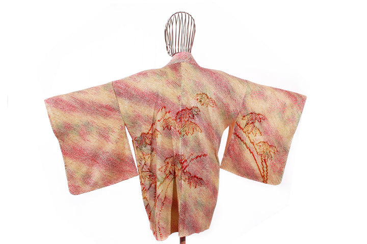 Handwoven Multicolor Haori Kimono Jacket with Autumn Motif