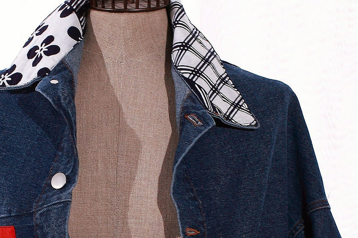 Versatile Handcrafted Patchwork Denim Jacket with Japanese Vintage Textile Accents