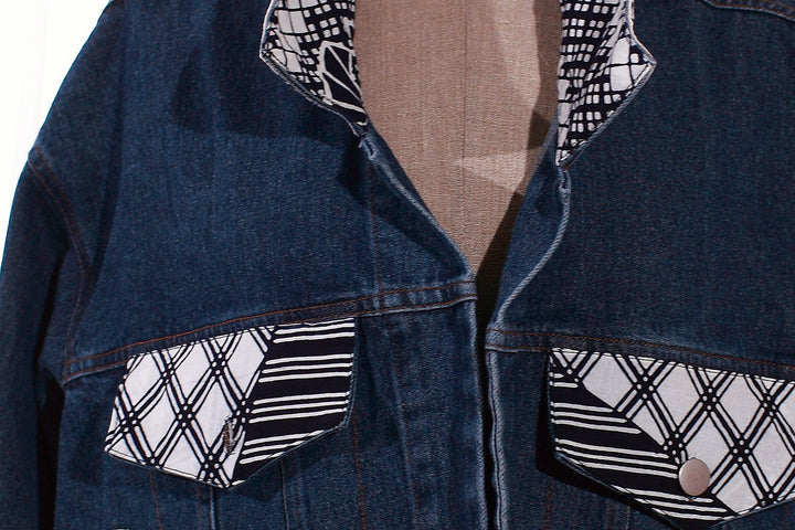 Versatile Handcrafted Patchwork Denim Jacket with Japanese Vintage Textile Accents