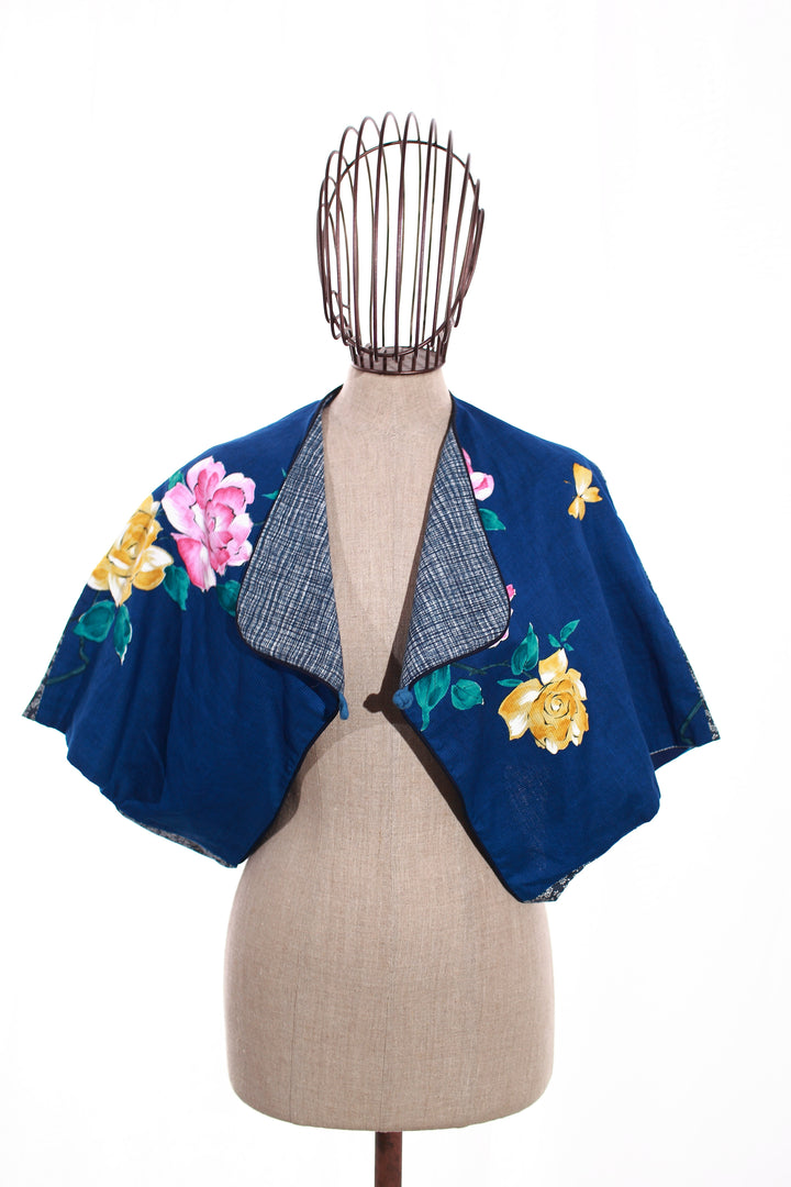 Cotton Reversible 4-Way Bolero Jacket |Takara | Pink and Yellow Floral