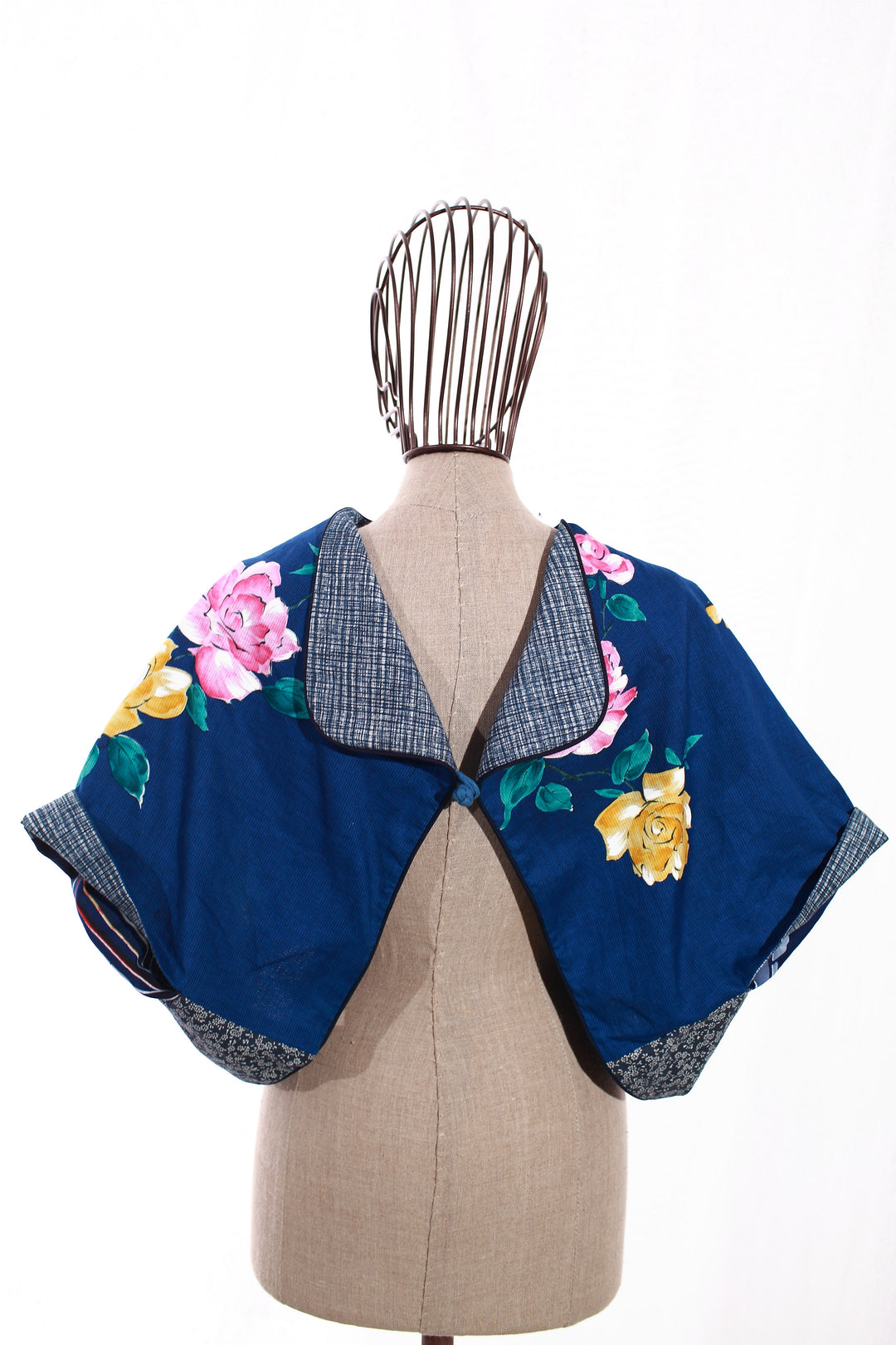 Cotton Reversible 4-Way Bolero Jacket |Takara | Pink and Yellow Floral