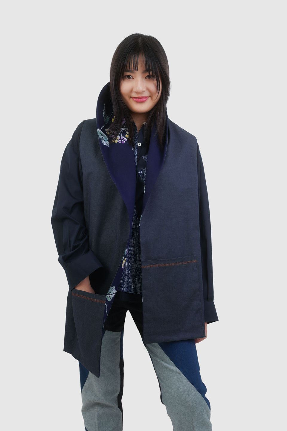 Dual-Sided Denim & Cotton Stole Scarf | Edna