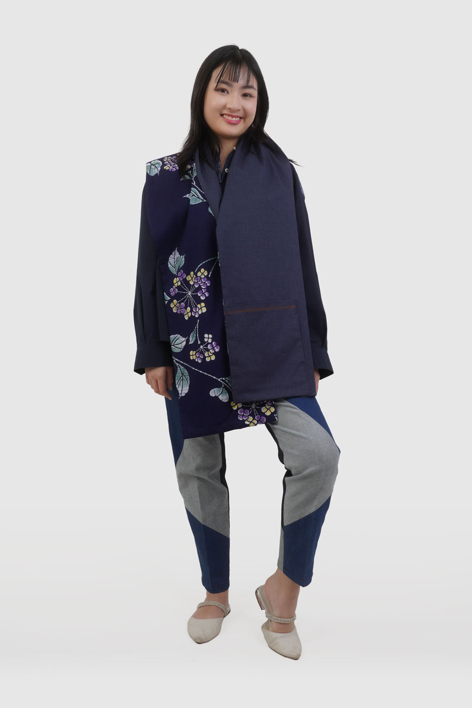 Dual-Sided Denim & Cotton Stole Scarf | Edna